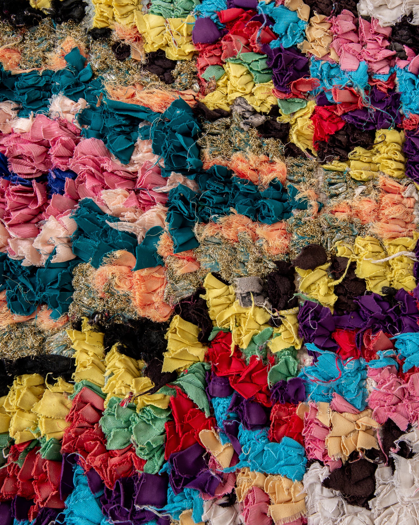 Modern designer handcrafted Berber rug from morocco Boucherouite with beautiful colors and patterns